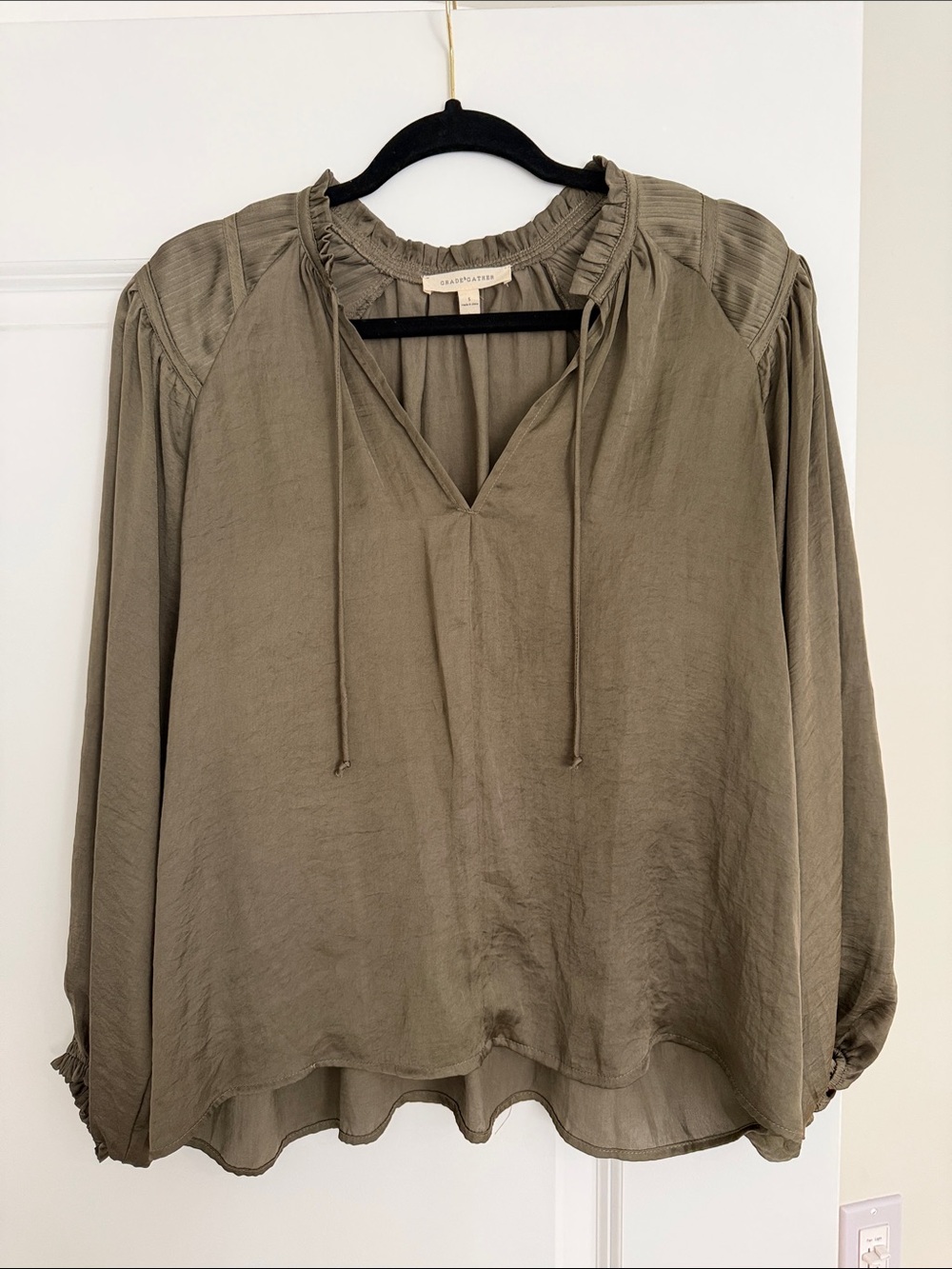 Relaxed Tie-Neck Blouse in Olive by grade & gather